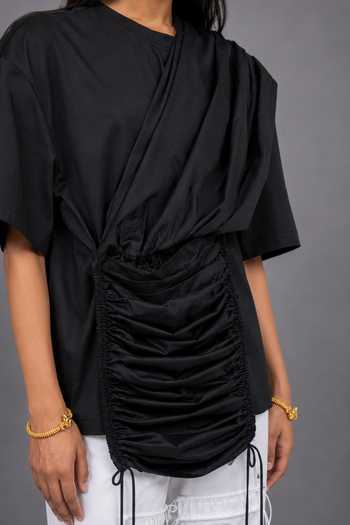Buy Saim Black Cotton Round Neck Pocket Saree Draped Gathered T Shirt Online at Aza Fashions Buy_Saim_Black Cotton Round Neck Pocket Saree Draped Gathered T Shirt _Online_at_Aza_Fashions