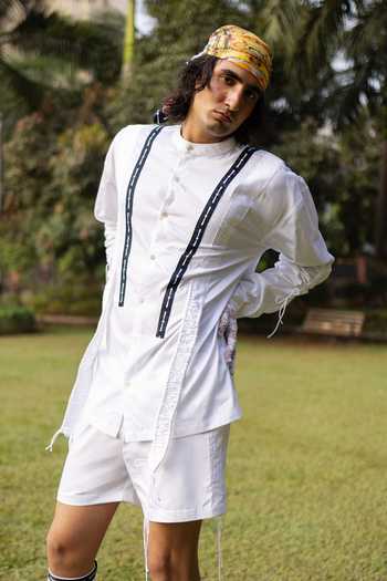 Shop_Saim_White Cotton Gathered Suspender Shirt _Online_at_Aza_Fashions
