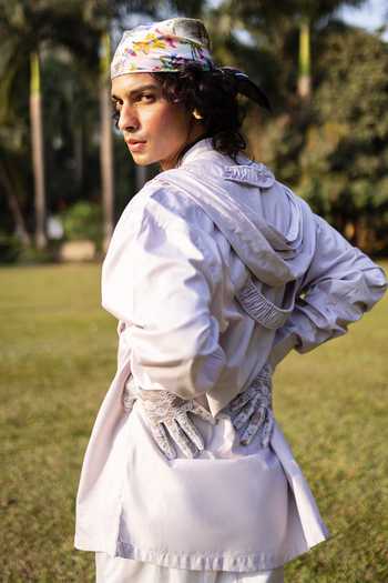 Saim_Purple Cotton Gathered Necklines Shirt _Online_at_Aza_Fashions