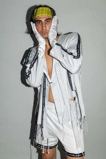 Saim_Grey Cotton Cut Out Fringed Jacket _Online_at_Aza_Fashions