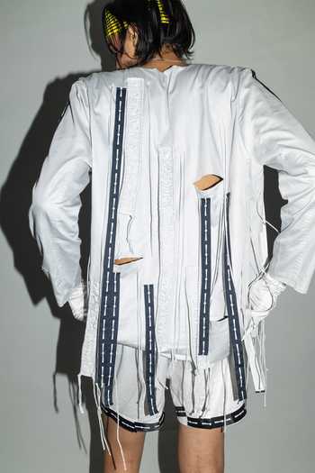 Buy_Saim_Grey Cotton Cut Out Fringed Jacket _Online_at_Aza_Fashions