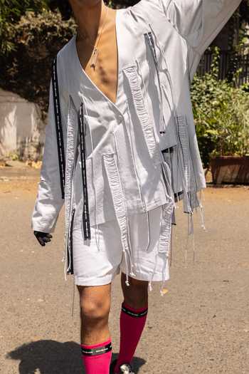 Shop_Saim_Grey Cotton Cut Out Fringed Jacket _Online_at_Aza_Fashions