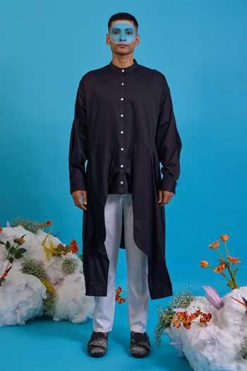 Saim Black Cotton Multi Sleeve Asymmetric Shirt at Aza Fashions Saim_Black Cotton Multi Sleeve Asymmetric Shirt _at_Aza_Fashions