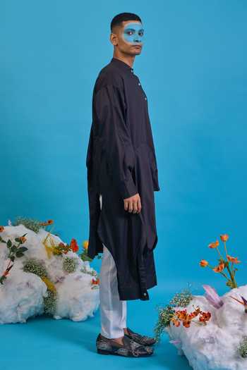 Buy Saim Black Cotton Multi Sleeve Asymmetric Shirt Buy_Saim_Black Cotton Multi Sleeve Asymmetric Shirt
