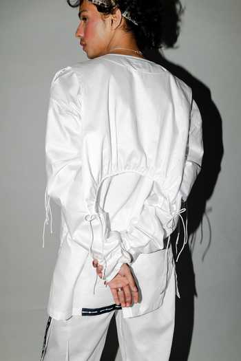 Saim White Cotton Over Layered T Shirt And Trouser Co-ord Set Online at Aza Fashions Saim_White Cotton Over Layered T Shirt And Trouser Co-ord Set _Online_at_Aza_Fashions