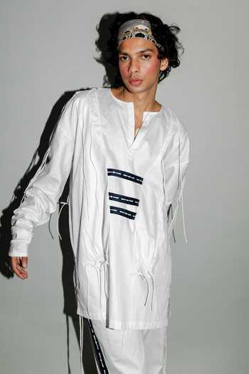 Buy Saim White Cotton Over Layered T Shirt And Trouser Co-ord Set Online at Aza Fashions Buy_Saim_White Cotton Over Layered T Shirt And Trouser Co-ord Set _Online_at_Aza_Fashions