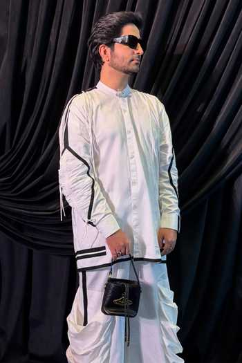 Saim White Cotton Gathered Eye Shirt Online at Aza Fashions Saim_White Cotton Gathered Eye Shirt _Online_at_Aza_Fashions
