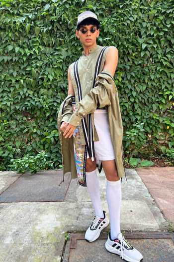Buy_Saim_Green Cotton Deconstructed Buttons Shirt _Online_at_Aza_Fashions