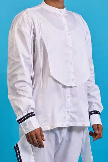 Saim White Cotton Deconstructed Kurta Yoke Shirt Online at Aza Fashions Saim_White Cotton Deconstructed Kurta Yoke Shirt _Online_at_Aza_Fashions