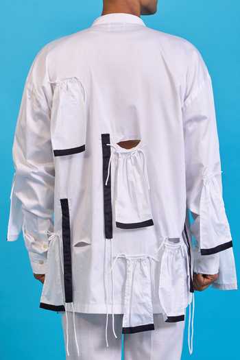 Saim White Cotton Gathered Ruffle Shirt Online at Aza Fashions Saim_White Cotton Gathered Ruffle Shirt _Online_at_Aza_Fashions