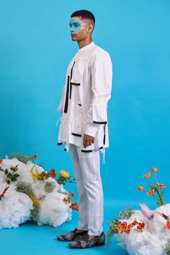 Buy Saim White Cotton Gathered Ruffle Shirt Online at Aza Fashions Buy_Saim_White Cotton Gathered Ruffle Shirt _Online_at_Aza_Fashions