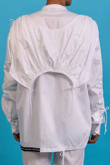 Buy Saim White Cotton Gathered Apron Shirt Online at Aza Fashions Buy_Saim_White Cotton Gathered Apron Shirt _Online_at_Aza_Fashions