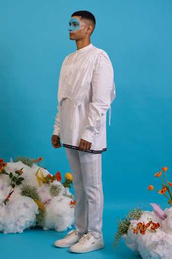 Shop Saim White Cotton Gathered Apron Shirt Online at Aza Fashions Shop_Saim_White Cotton Gathered Apron Shirt _Online_at_Aza_Fashions