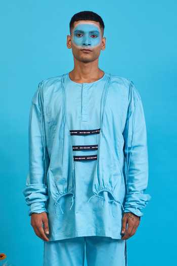 Saim Sky Blue Cotton Over Layer Kurta Set Online at Aza Fashions Saim_Sky Blue Cotton Over Layer Kurta Set _Online_at_Aza_Fashions