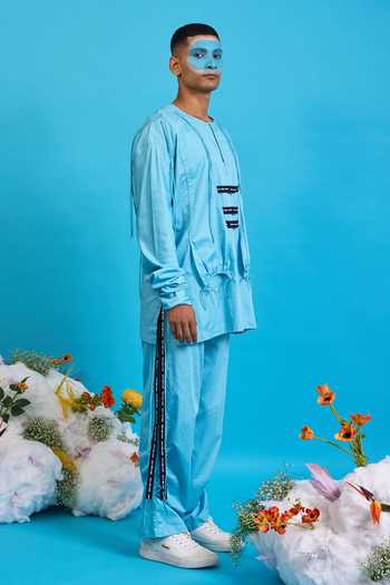 Shop Saim Sky Blue Cotton Over Layer Kurta Set Online at Aza Fashions Shop_Saim_Sky Blue Cotton Over Layer Kurta Set _Online_at_Aza_Fashions
