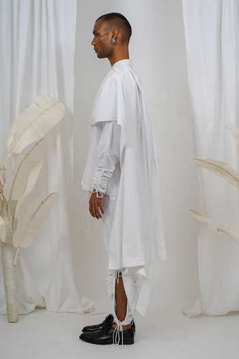 Shop Saim White Cotton Pocket Saree Draped Shirt Online at Aza Fashions Shop_Saim_White Cotton Pocket Saree Draped Shirt _Online_at_Aza_Fashions