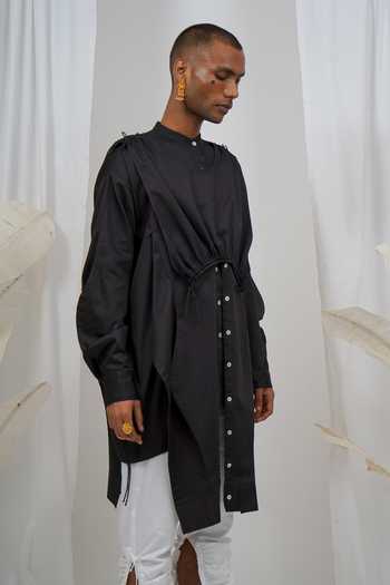 Shop_Saim_Black Cotton Apron Multi Sleeve Shirt _Online_at_Aza_Fashions