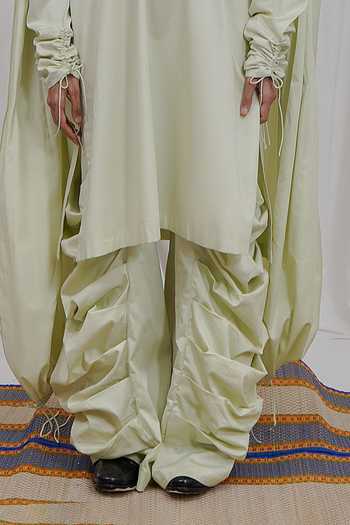 Buy Saim Green Cotton Gathered Draped Hoodie Kurta Set Buy_Saim_Green Cotton Gathered Draped Hoodie Kurta Set