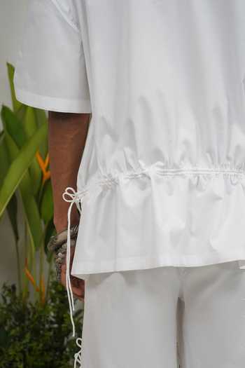 Saim White Cotton Gathered Pocket Tshirt Online at Aza Fashions Saim_White Cotton Gathered Pocket Tshirt _Online_at_Aza_Fashions