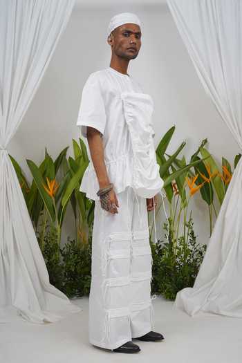 Buy Saim White Cotton Gathered Pocket Tshirt Online at Aza Fashions Buy_Saim_White Cotton Gathered Pocket Tshirt _Online_at_Aza_Fashions