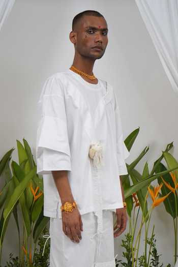 Shop Saim White Cotton Cross Strapped Heart T Shirt Online at Aza Fashions Shop_Saim_White Cotton Cross Strapped Heart T Shirt _Online_at_Aza_Fashions