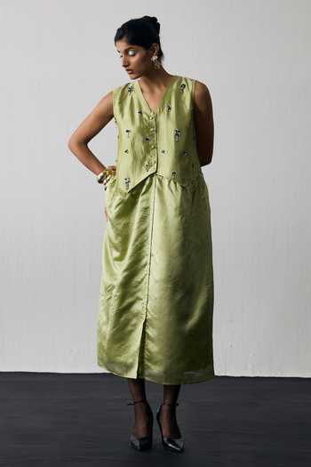 Notsosure Hand Embroidered Dupion Silk Vest Dress 