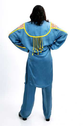 Saim Geometric Tassels Silk Kurta & Trouser Set 