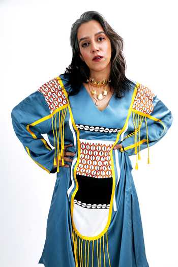 Buy Saim Blue Silk V-neck, Yes Geometric Tassels Kurta And Trouser Set Online at Aza Fashions Buy_Saim_Blue Silk V-neck, Yes Geometric Tassels Kurta And Trouser Set _Online_at_Aza_Fashions