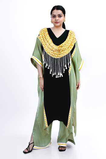 Saim Scallop Draped Kaftan & Trouser Set 