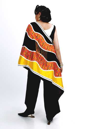Saim Tassel Wave One Shoulder Jacket Set 