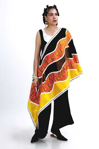 Saim Tassel Wave One Shoulder Jacket Set 
