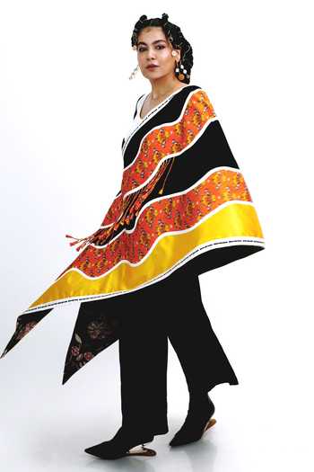 Buy Saim Black Silk One Shoulder, Scoop Neck Tassel Wave Jacket Set Online at Aza Fashions Buy_Saim_Black Silk One Shoulder, Scoop Neck Tassel Wave Jacket Set _Online_at_Aza_Fashions