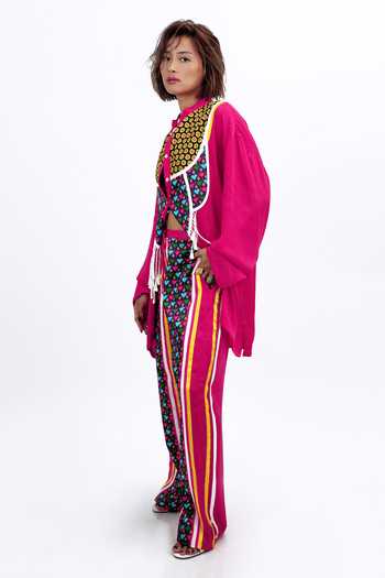 Buy Saim Pink Silk Mandarin Collar Scallop Tassel Shirt And Trouser Set Online at Aza Fashions Buy_Saim_Pink Silk Mandarin Collar Scallop Tassel Shirt And Trouser Set _Online_at_Aza_Fashions