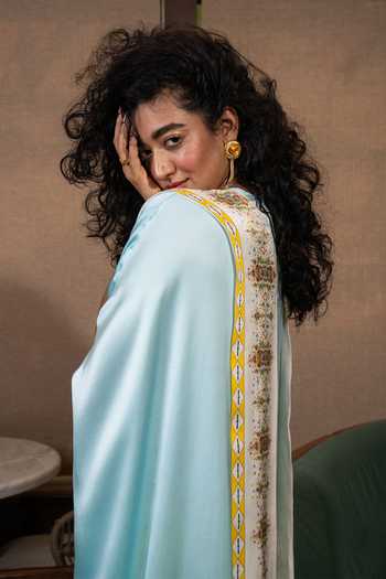 Saim Sky Blue Silk, Satin Round Neck Dupatta Draped Kaftan And Trouser Set Online at Aza Fashions Saim_Sky Blue Silk, Satin Round Neck Dupatta Draped Kaftan And Trouser Set _Online_at_Aza_Fashions