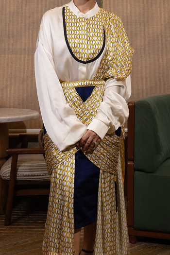 Shop_Saim_Off White Silk, Satin, Dupion Mandarin Collar Cross Draped Skirt Set _Online_at_Aza_Fashions