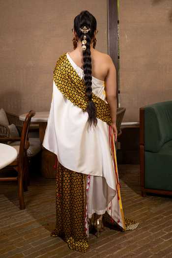 Saim Cross Draped One Shoulder Dress With Skirt 