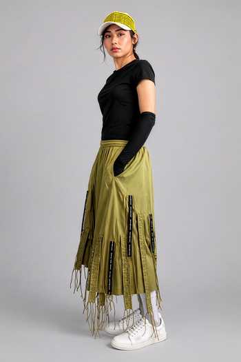 Saim Green Cotton Cut Out Fringed Skirt Online at Aza Fashions Saim_Green Cotton Cut Out Fringed Skirt _Online_at_Aza_Fashions