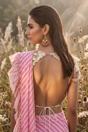 Basanti Kapde aur Koffee Georgette Striped Draped Saree