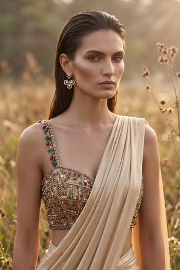 Basanti Kapde aur Koffee Gold Sweetheart Neck Draped Saree And Embroidered Blouse Set Online at Aza Fashions Basanti Kapde aur Koffee_Gold Sweetheart Neck Draped Saree And Embroidered Blouse Set _Online_at_Aza_Fashions