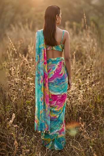 Basanti Kapde aur Koffee Abstract Pattern Saree With Blouse