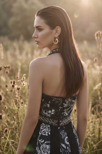 Basanti Kapde aur Koffee Black Crepe, Chantilly Halter Neck Midnight Fleur Dress Online at Aza Fashions Basanti Kapde aur Koffee_Black Crepe, Chantilly Halter Neck Midnight Fleur Dress _Online_at_Aza_Fashions
