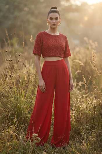 Basanti Kapde aur Koffee Crimson Palazzo With Top 