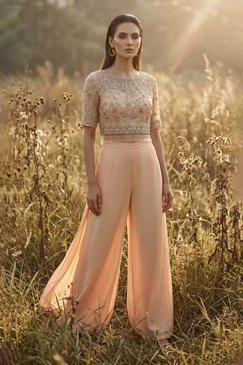 Basanti Kapde aur Koffee Reverie Embroidered Palazzo With Top