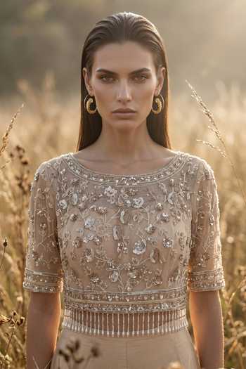 Shop_Basanti Kapde aur Koffee_Peach Crepe Round Neck Reverie Embroidered Palazzo With Top _Online_at_Aza_Fashions