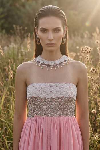 Basanti Kapde Aur Koffee Rose Reverie Embroidered Peplum Top Set 