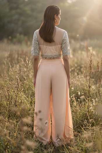 Basanti Kapde aur Koffee Eclat Embroidered Palazzo With Top
