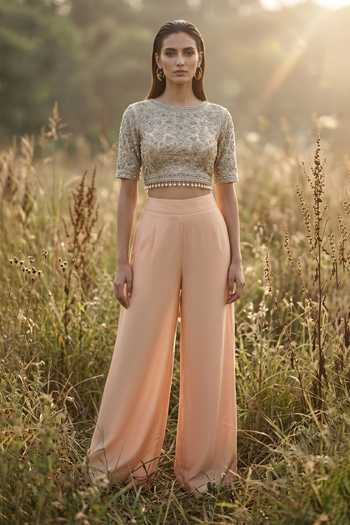 Basanti Kapde aur Koffee Eclat Embroidered Palazzo With Top