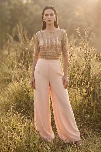 Basanti Kapde aur Koffee Rose Reverie Embroidered Palazzo Set
