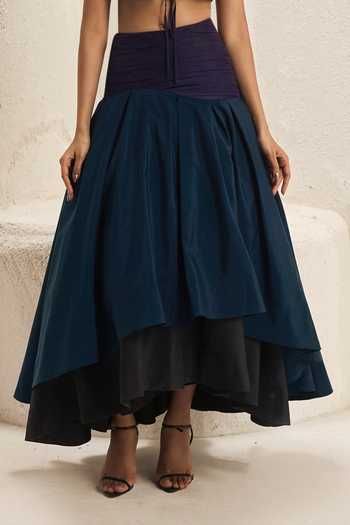Buy_Nirmooha_Purple Silk, Taffeta Keyhole Neck Volute Top And Layered Skirt Set _Online_at_Aza_Fashions
