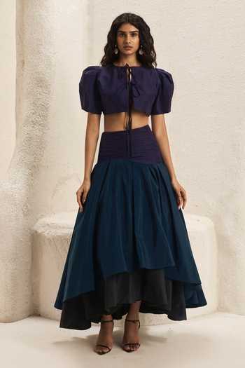 Nirmooha Volute Taffeta Top & Layered Skirt Set